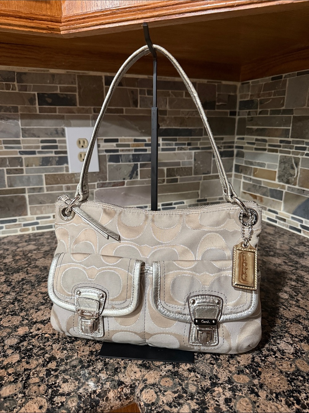 Coach metallic POPPY Signature Canvas Shoulder Bag
